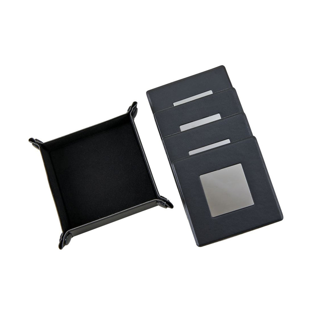 Black Leatherette Coaster Set of 5 – Elegant Home Decor Gift