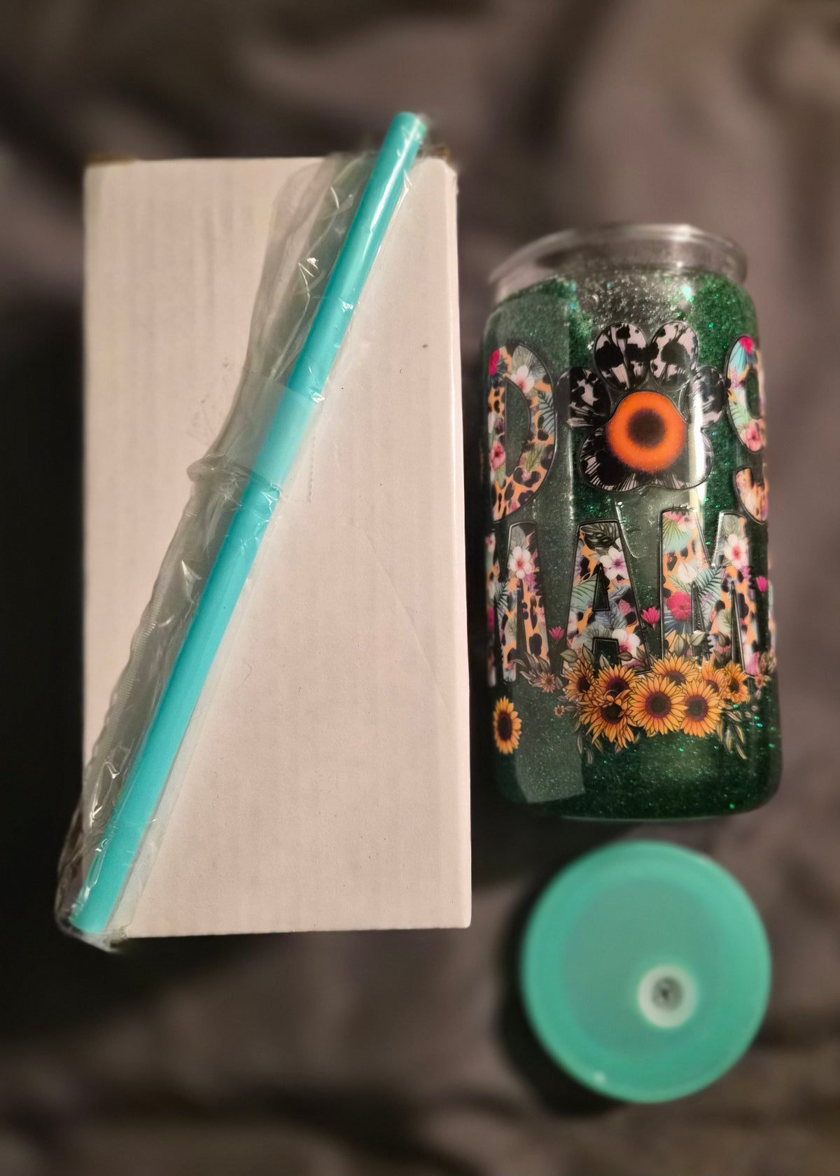 Handmade Dog Mama Green Glitter Tumbler